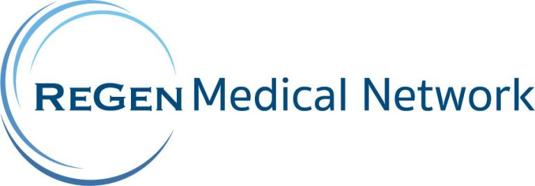 A blue and white logo of the company rn medical.